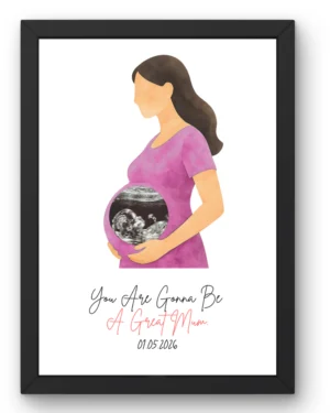 personalized baby ultrasound with watercolor pregnancy silhouette photo frame, custom sonogram keepsake gift for expecting parents, mothers day gift