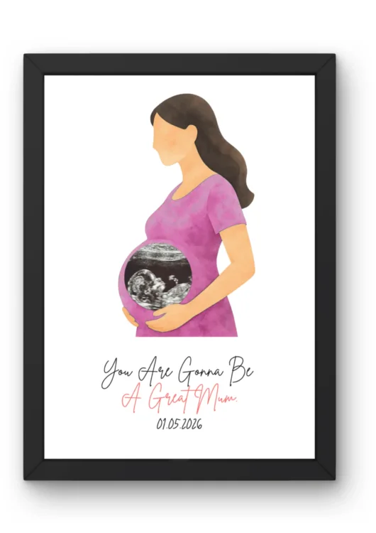 personalized baby ultrasound with watercolor pregnancy silhouette photo frame, custom sonogram keepsake gift for expecting parents, mothers day gift
