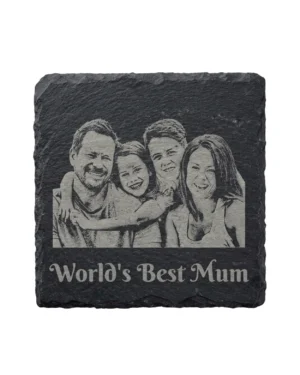 personalised slate coasters (set of 4) – custom photo & message laser engraved