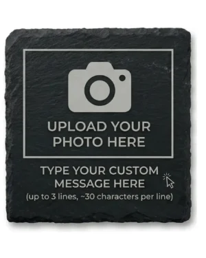 personalised slate coasters (set of 4) – custom photo & message laser engraved