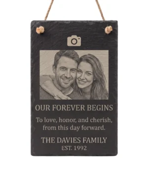 Personalised Hanging Slate Sign | Engraved Natural Slate Plaque | Custom House Name, Door & Garden Signage