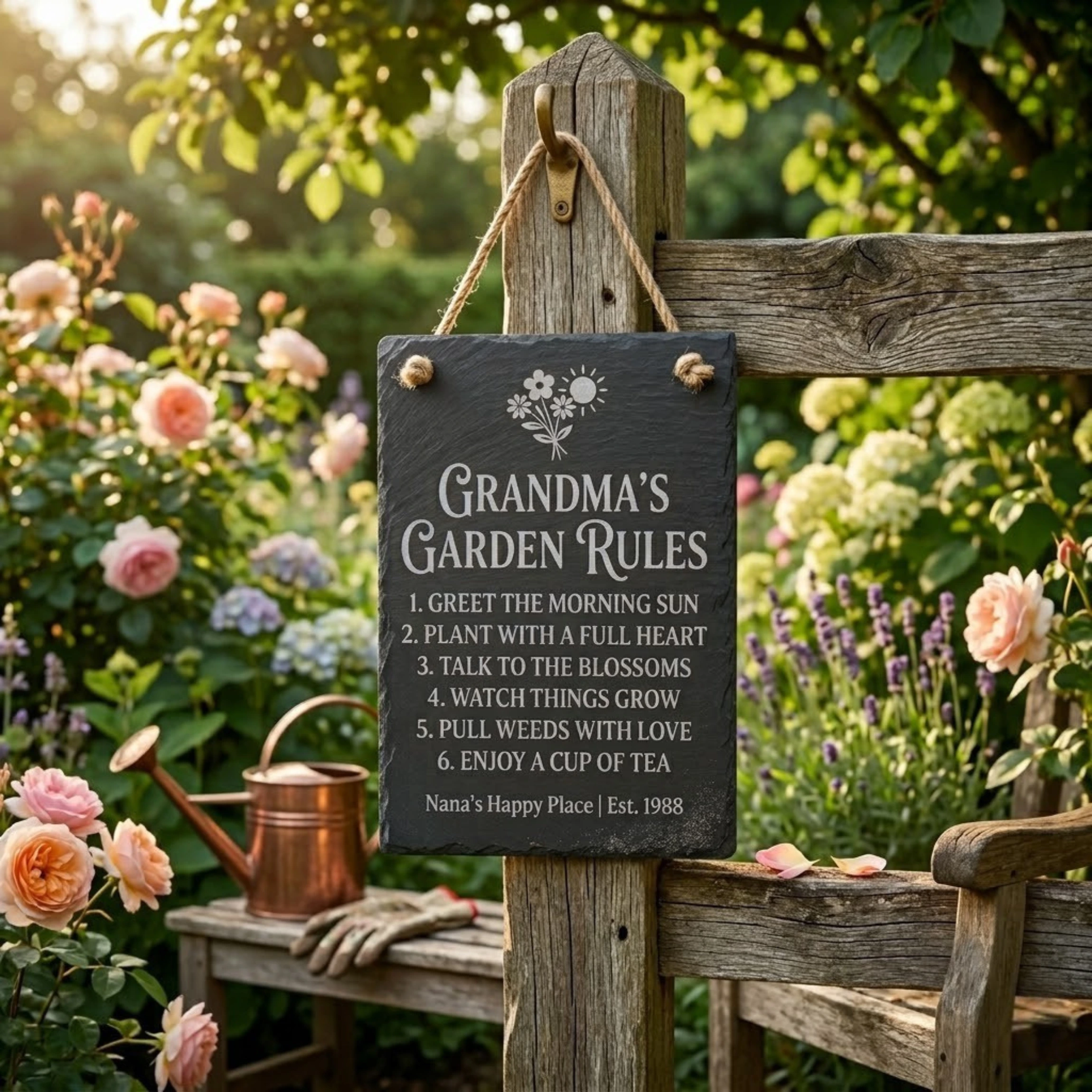 Personalised Hanging Slate Sign | Engraved Natural Slate Plaque | Custom House Name, Door & Garden Signage Personalised Hanging Slate Sign | Engraved Natural Slate Plaque | Custom House Name, Door & Garden Signage - Image 3
