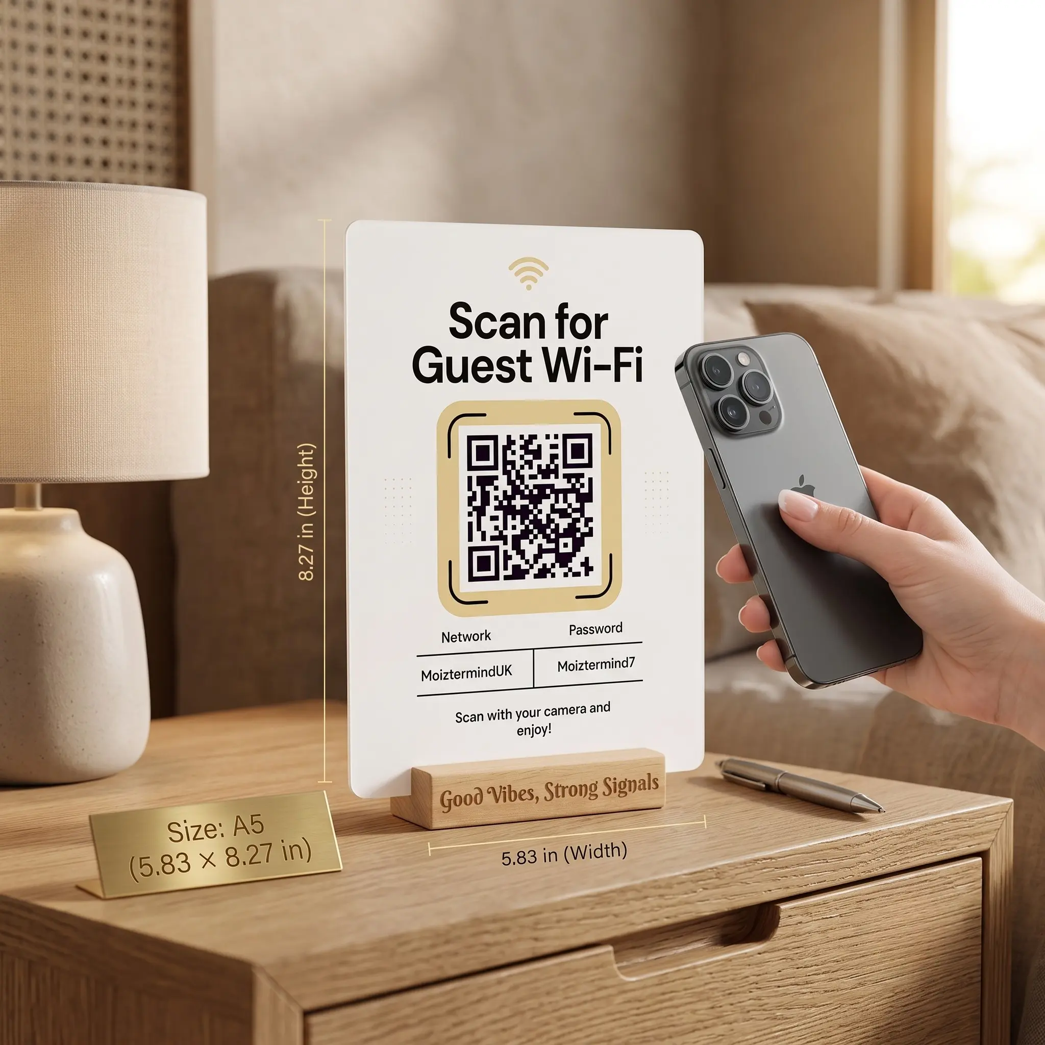 Eden Canvas Personalised Guest WiFi QR Code Plaque, Aluminium & Wood Eden Canvas Personalised Guest WiFi QR Code Plaque, Aluminium & Wood - Image 5