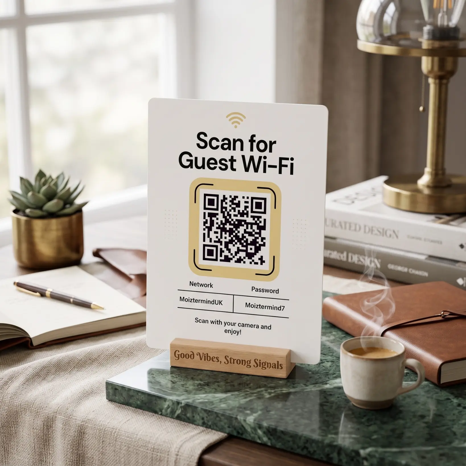 Eden Canvas Personalised Guest WiFi QR Code Plaque, Aluminium & Wood Eden Canvas Personalised Guest WiFi QR Code Plaque, Aluminium & Wood - Image 6