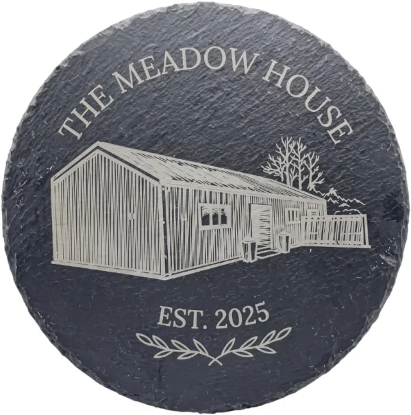 Personalised Slate Cheese Board – 30cm Round, Engraved Name and Date